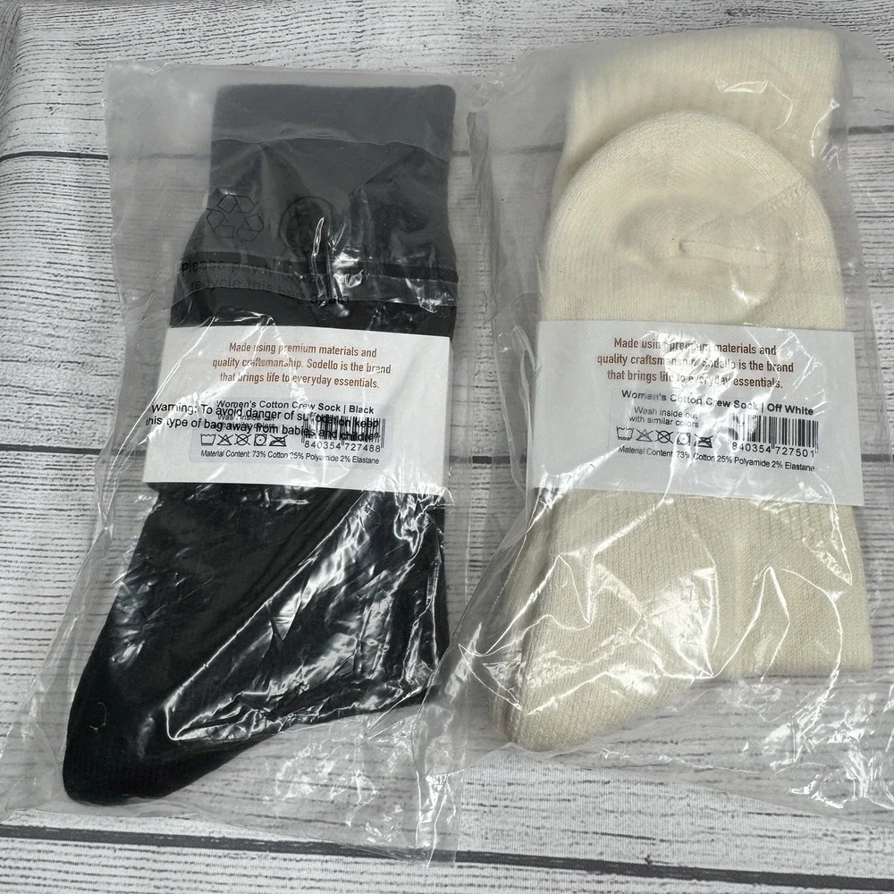 Sodello Women's Cotton Crew Socks Black Off-White NWT Lot of‎ 2